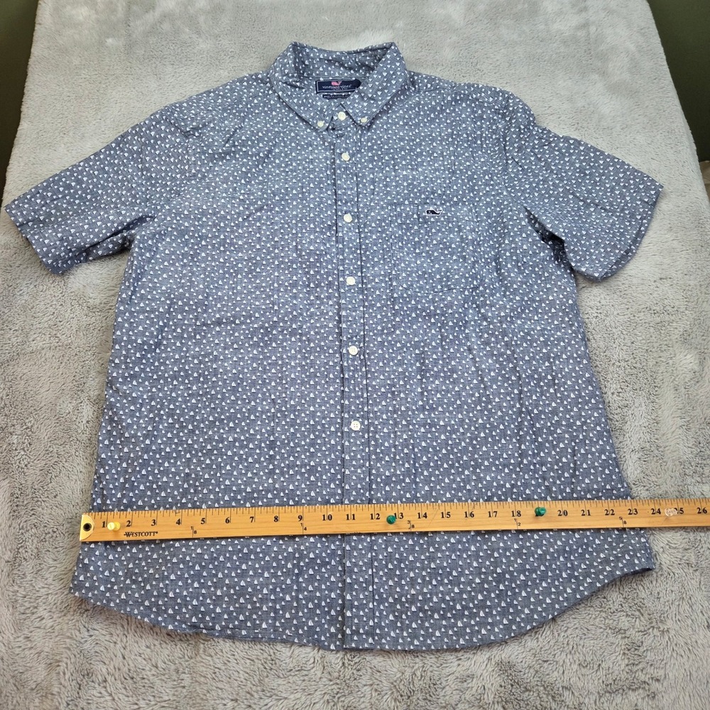 Vineyard Vines Tucker Shirt Mens XL Slim Fit Sailboat Print Short Sleeve Blue